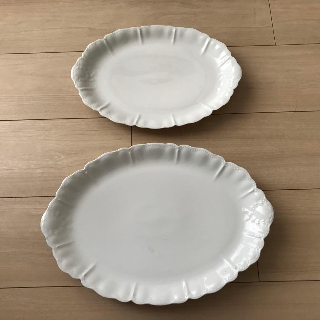 アビランド　花リム　大皿　白　ホワイト　レルーフ　リボン　ボウ