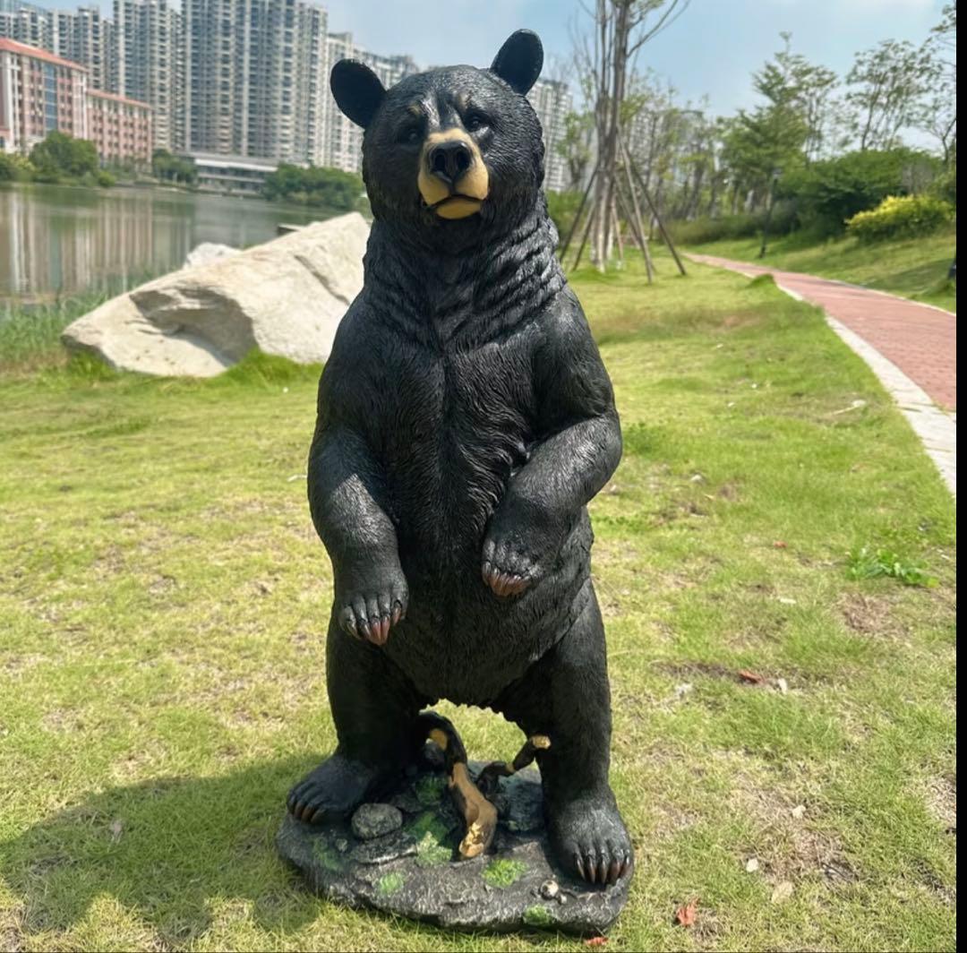 庭用 熊 オブジェ 高さ76cm リアル 黒熊 立ち姿 ガーデン置物 樹脂製