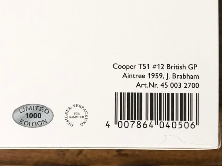 価格変更1/18 シュコー クーパーT51 1959 イギリスGP限定1000台