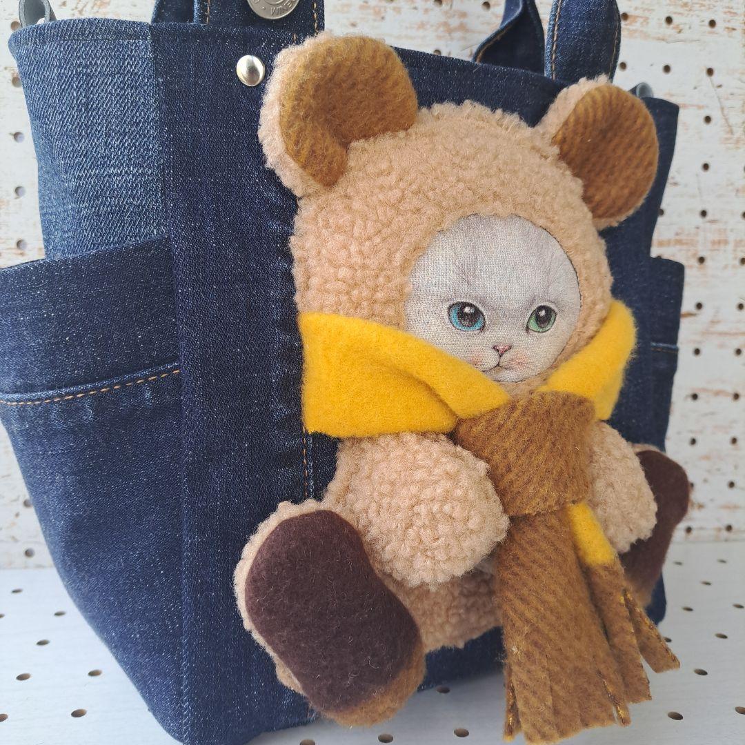 ゆ*ら様 コヤンイサムチョン　オッドアイねこ　デニムリメイクトートバッグ