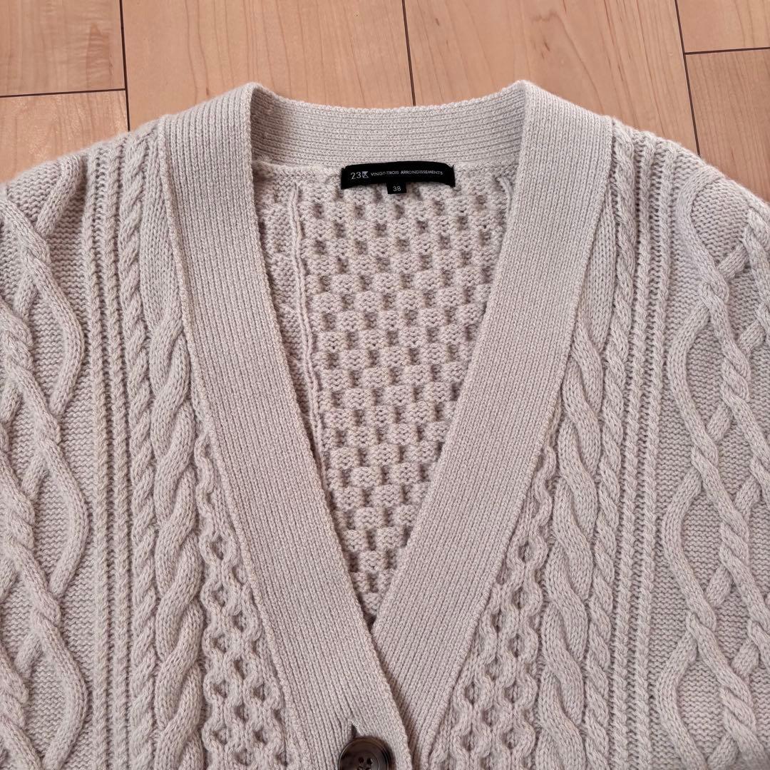 23区 ウールカシミヤ アランパターン カーディガン ¥29,700 サイズ38