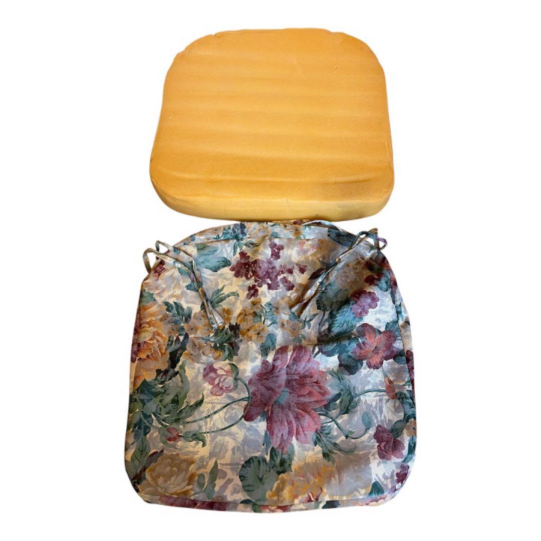 【送料無料】レトロ籐ラタン回転チェア花柄座面美品おしゃれ人気インテリア天然木風調