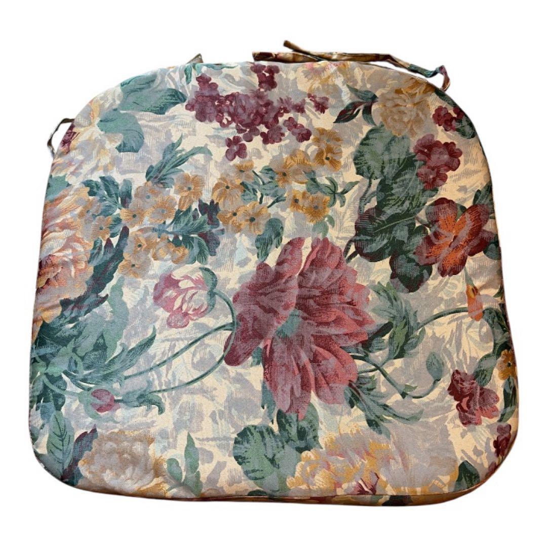 【送料無料】レトロ籐ラタン回転チェア花柄座面美品おしゃれ人気インテリア天然木風調