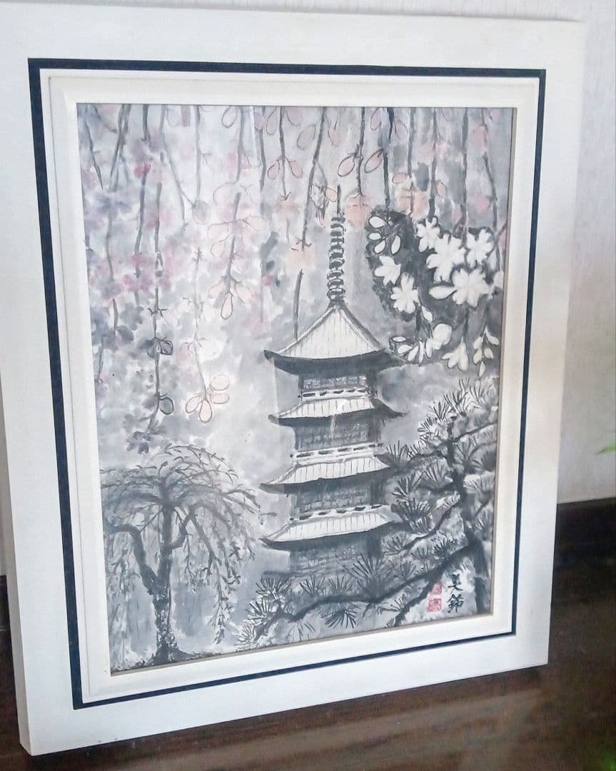 水墨画 日本の伝統的な建物自作