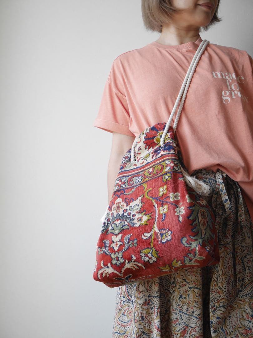 ヴィンテージ柔らかラグリメイク バッグ ロープ持ち手