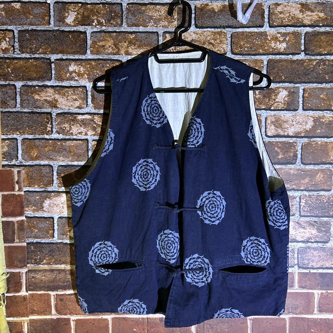 KAPITAL ネイビー 魚柄のベスト男女兼用