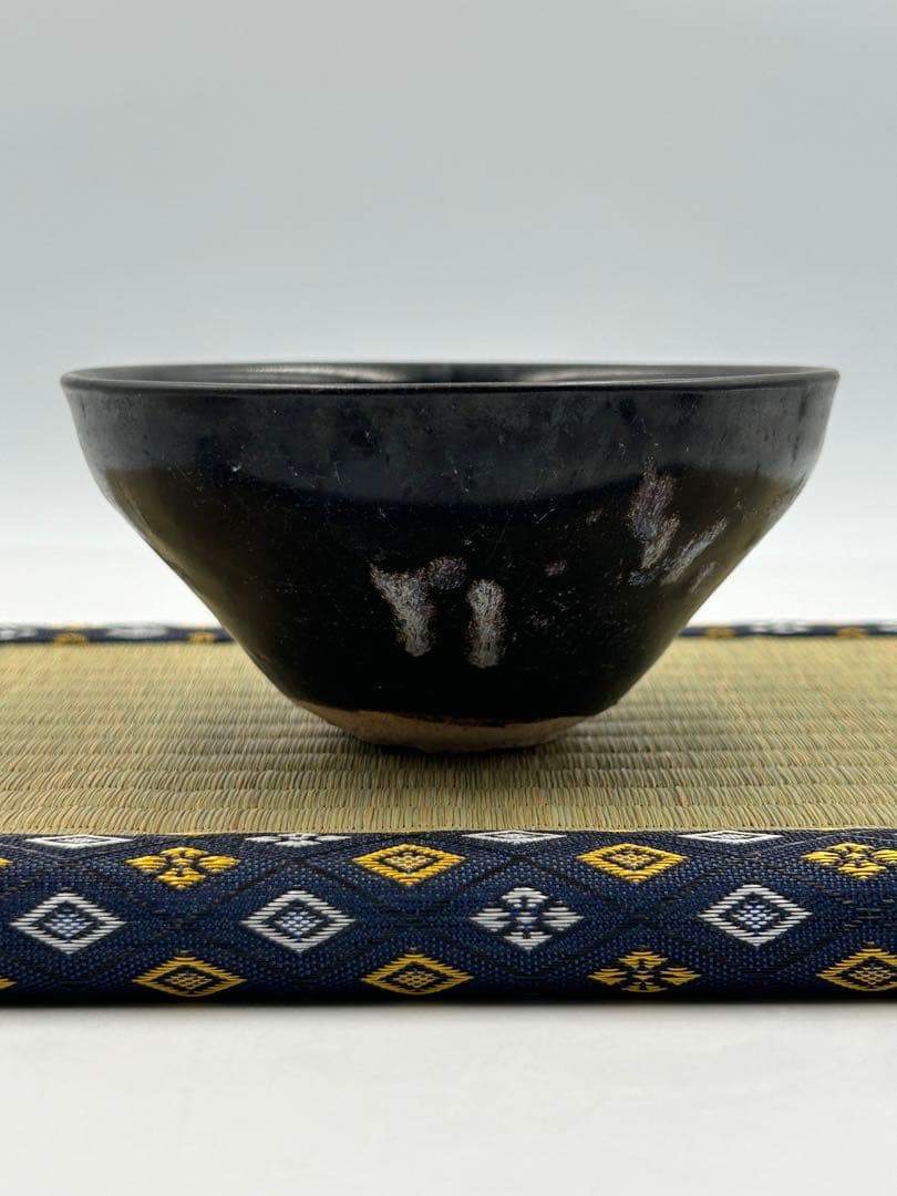 ★0008宋時代 吉洲窯 黑釉白彩双鳳天目茶碗★茶道具 茶器 唐物天目