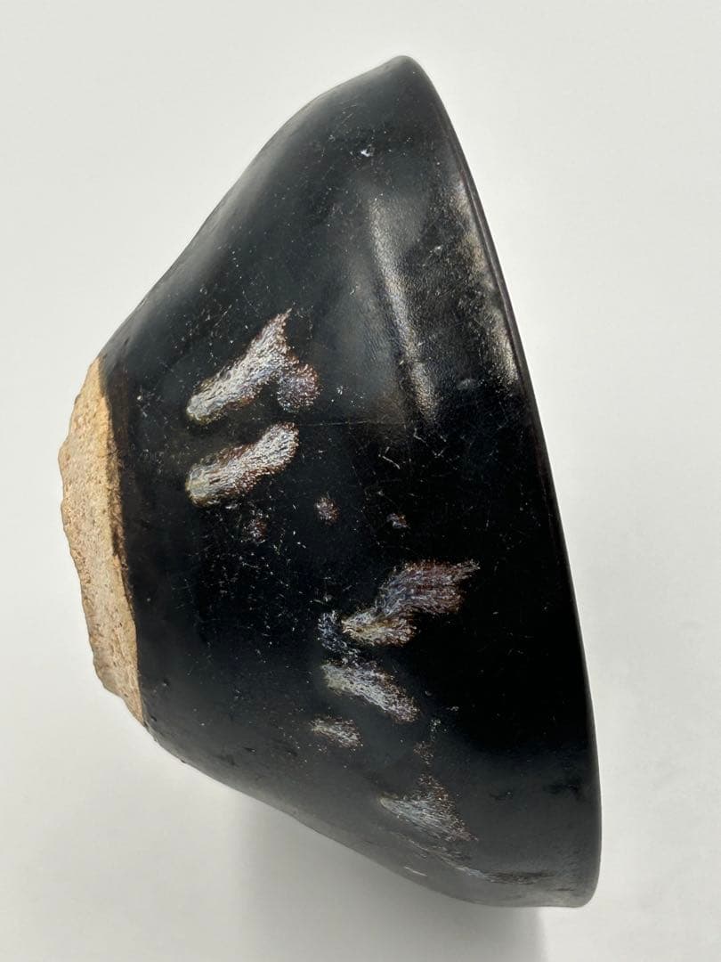 ★0008宋時代 吉洲窯 黑釉白彩双鳳天目茶碗★茶道具 茶器 唐物天目