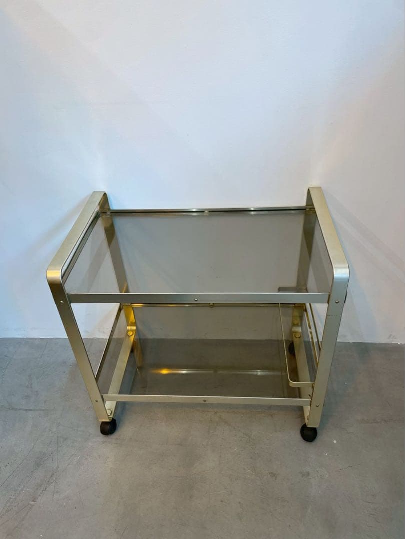 【希少】ヴィンテージ ゴールド ガラスワゴン キッチンワゴン ミッドセンチュリー