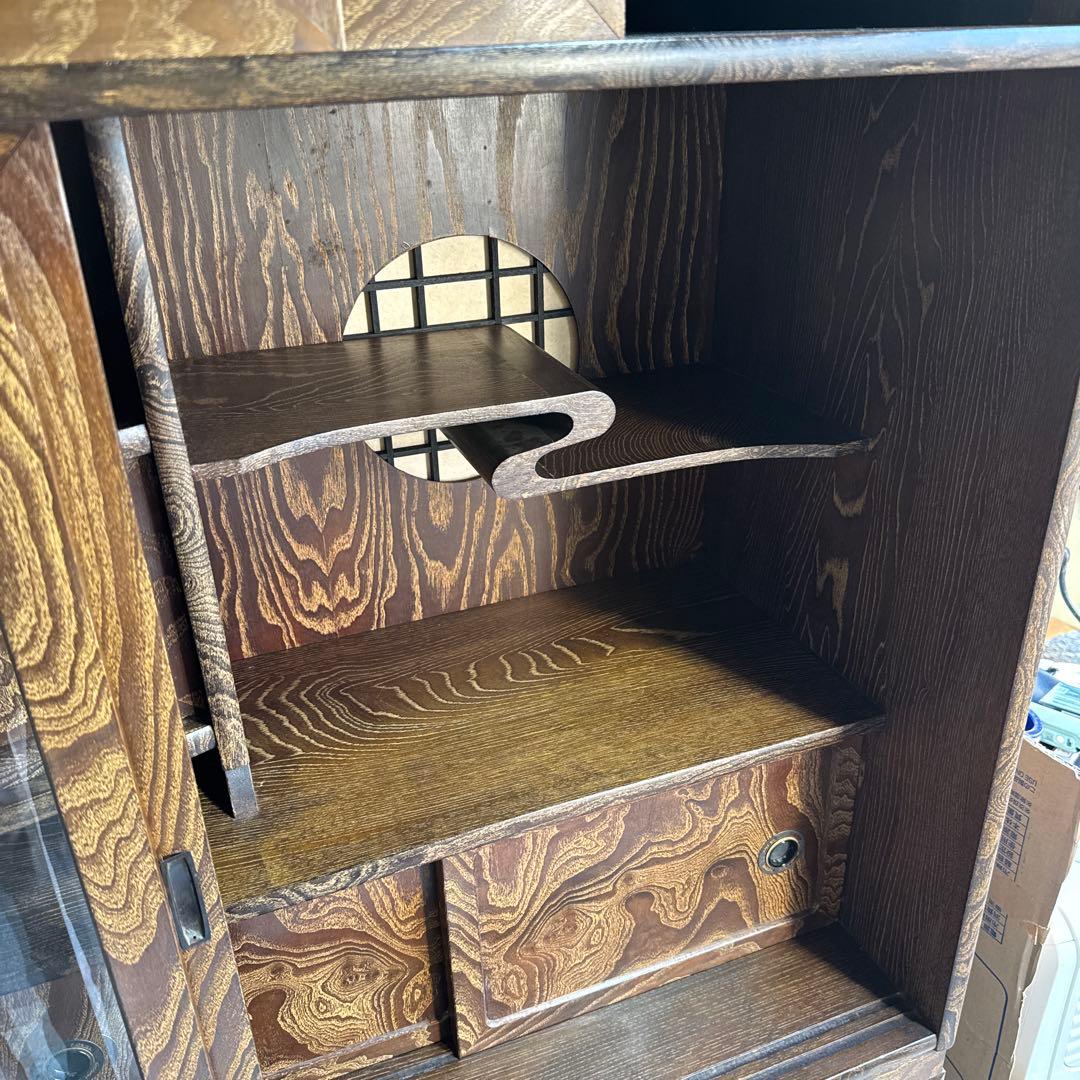 木製ダークブラウン箪笥 ガラス扉付き　和ダンス　チェスト