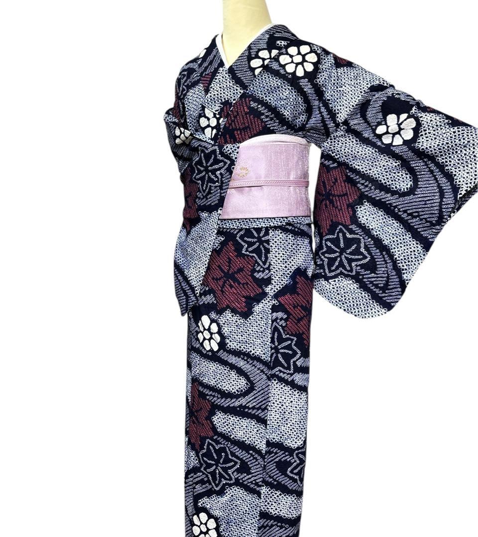 A98夏着物　洗える　有松鳴海絞り 高級浴衣 花 綿　祭り　花火会
