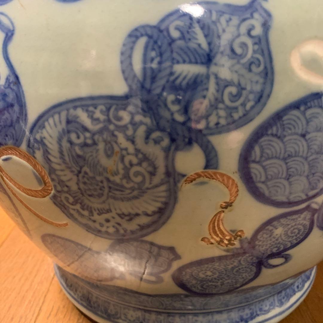 手描き染め付け火鉢　伊万里焼き　有田焼き　アンティーク　ヴィンテージ　骨董当時物