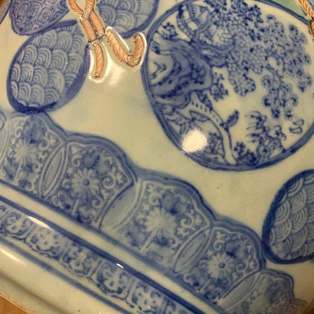 手描き染め付け火鉢　伊万里焼き　有田焼き　アンティーク　ヴィンテージ　骨董当時物