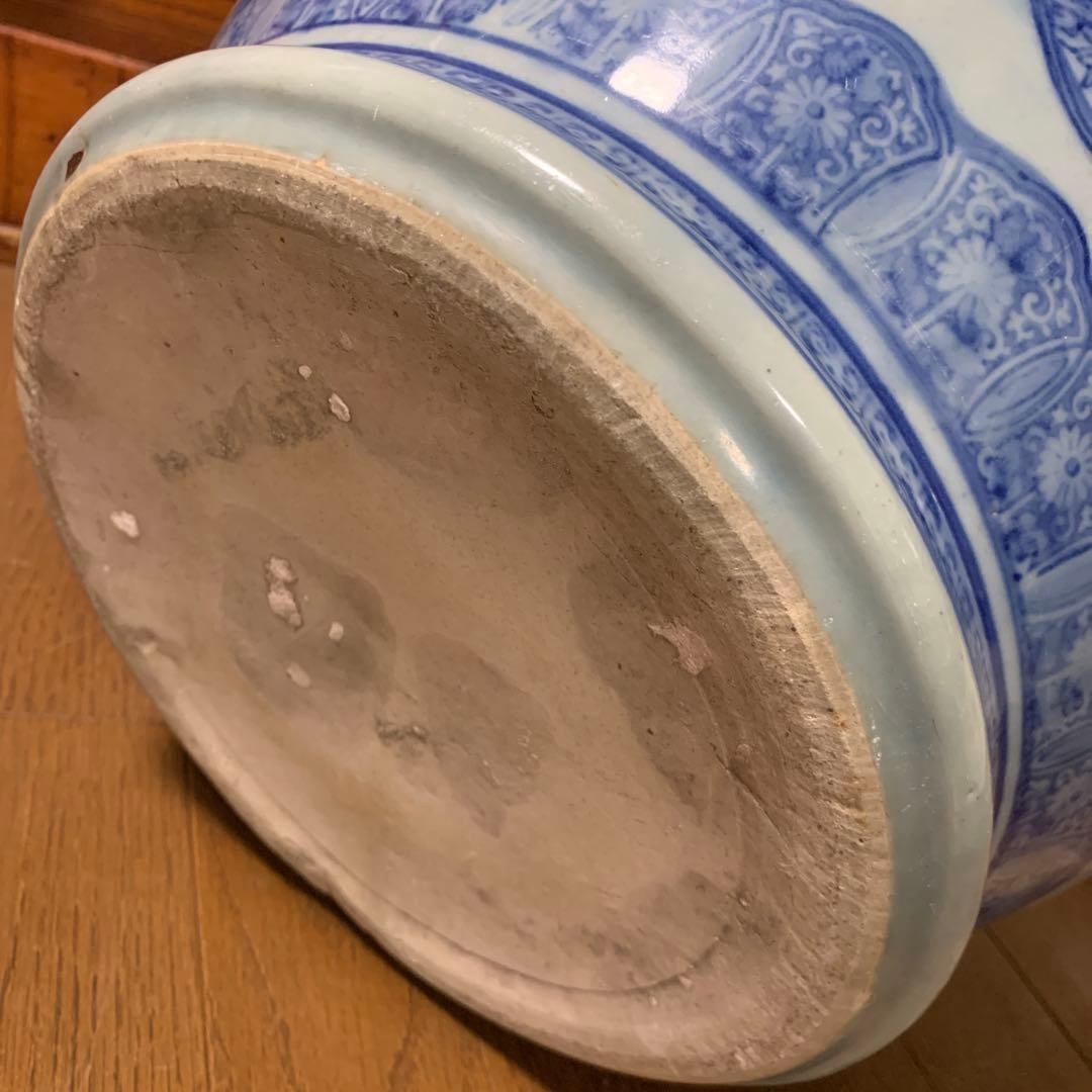 手描き染め付け火鉢　伊万里焼き　有田焼き　アンティーク　ヴィンテージ　骨董当時物