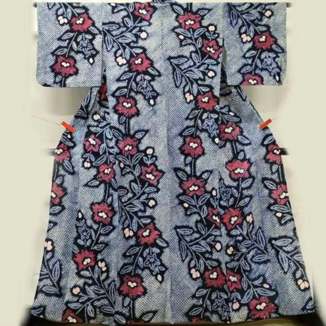 浴衣　有松絞り　花文様　三浦絞り　有松鳴海絞り　紺地　トールサイズ