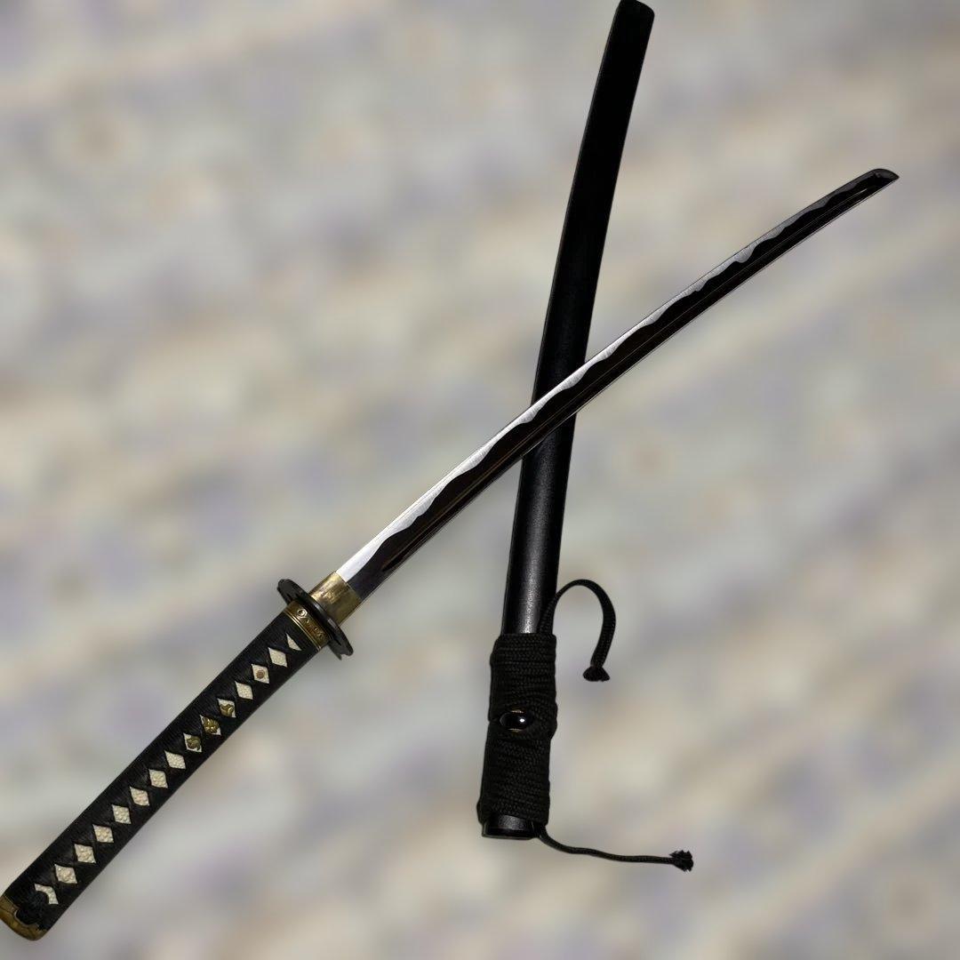 高級長刃居合刀 黒柄 八丸角透し鍔 黒梨地鞘