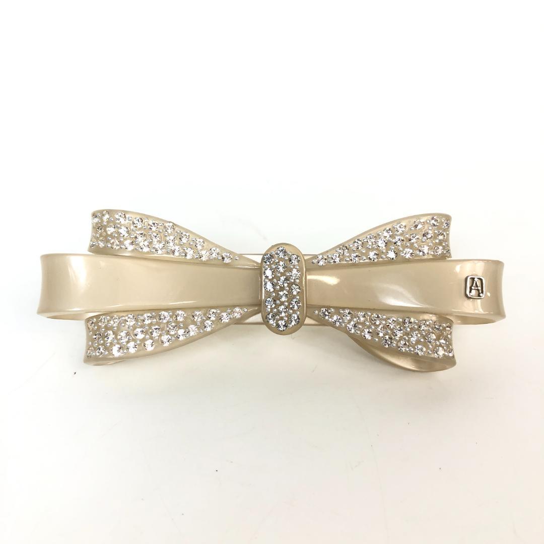 F10338 アレクサンドル ドゥ パリ バレッタ ストーン リボン ベージュ