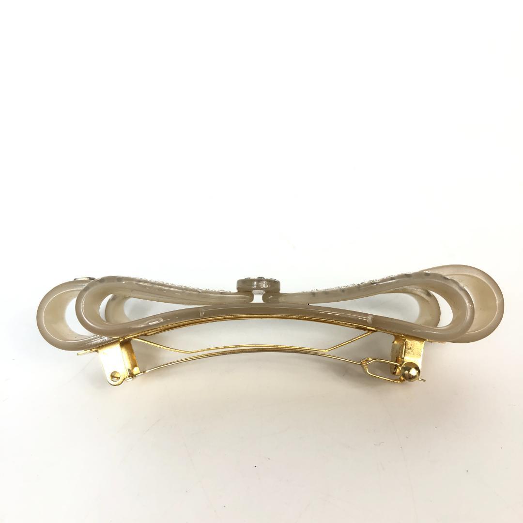 F10338 アレクサンドル ドゥ パリ バレッタ ストーン リボン ベージュ