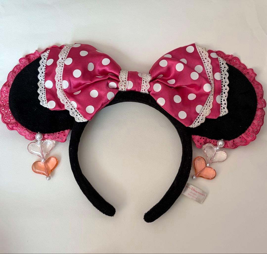 ミニーちゃん 水玉リボン ピンク イヤリング付カチューシャ