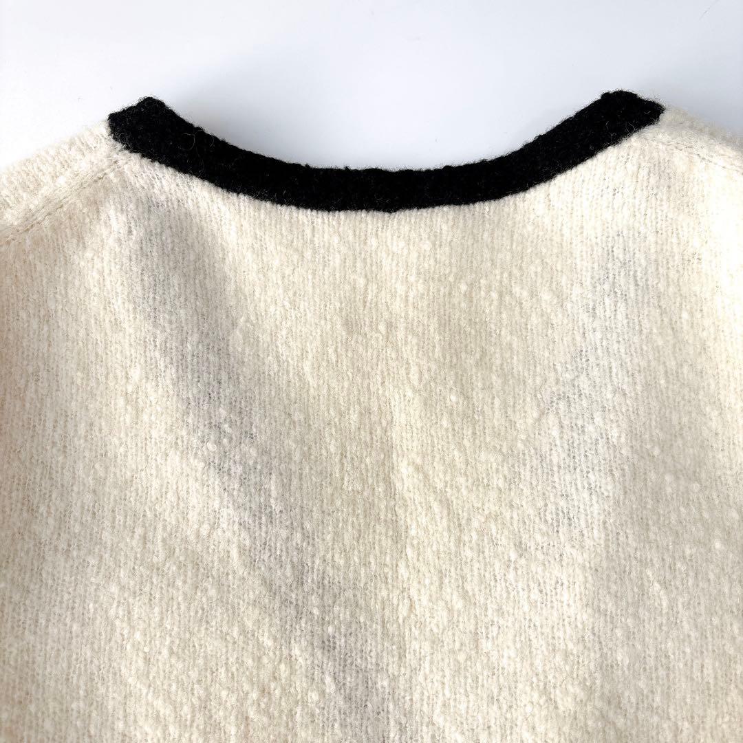 美品⁑ドゥーズィエムクラス　ウールカシミヤバイカラーニットカーディガン　ホワイト