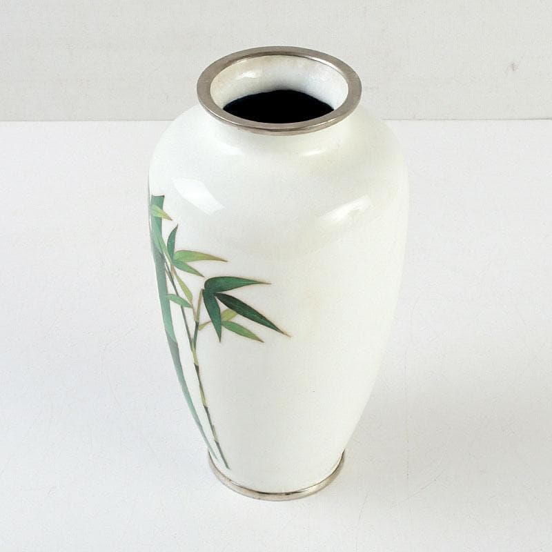 七宝焼　白地竹文　花瓶　時代箱　V　9506