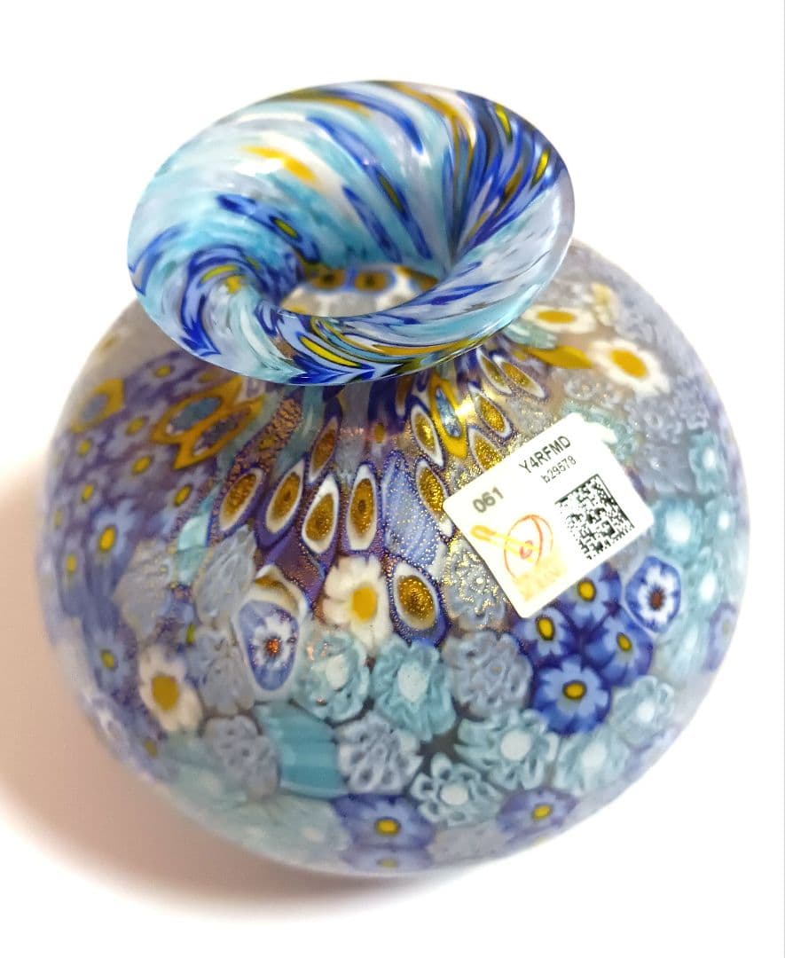 【美品】ITALY MURANO ミルフィオリ ベネチアンガラス 金彩 花瓶