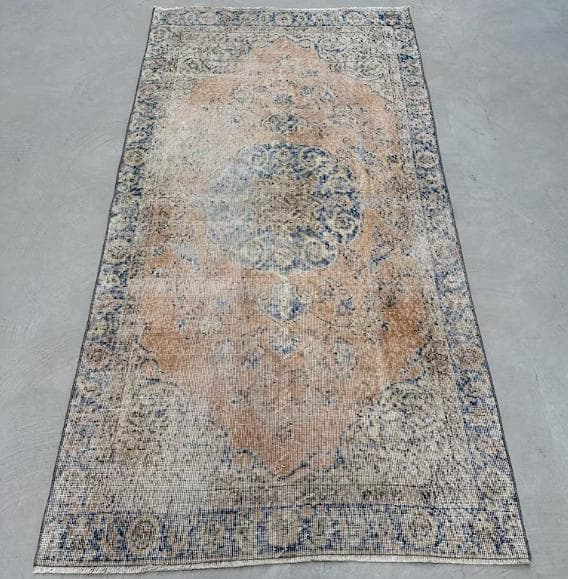 トルコヴィンテージラグ A43 オレンジ キャメル ネイビー ブルー グリーン