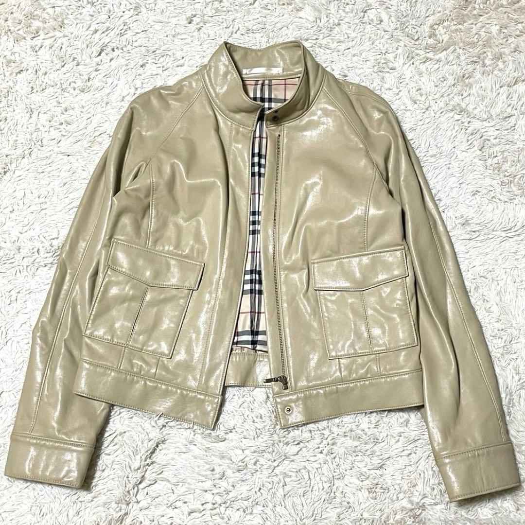 バーバリー ライダースジャケット ノバチェック フェイクレザー 40