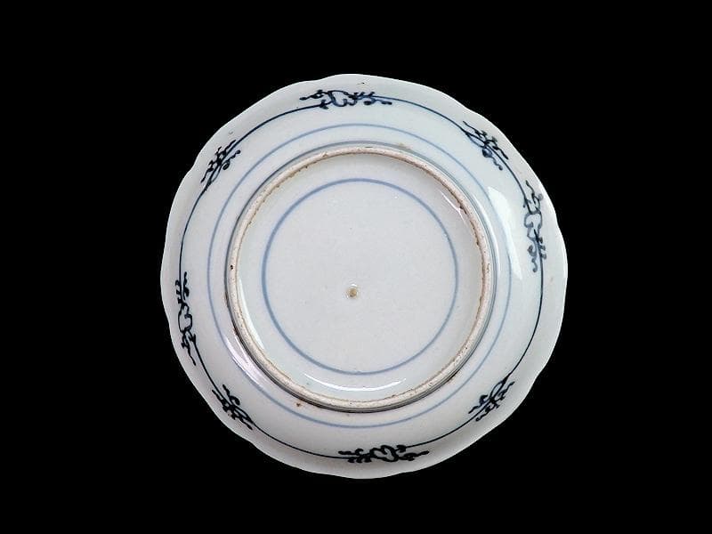 古伊万里　色絵　芭蕉葉に花の図　５寸皿　２枚　A674AS-CFw