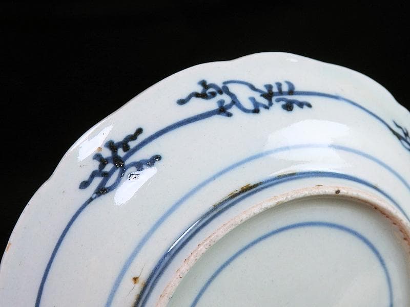 古伊万里　色絵　芭蕉葉に花の図　５寸皿　２枚　A674AS-CFw