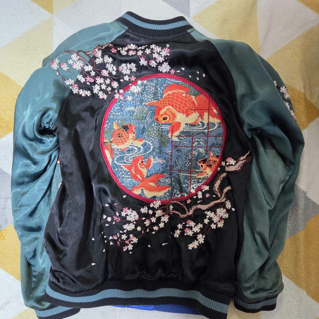 花旅楽団　SCRIPT　スカジャン　金魚　グリーン　リバーシブル