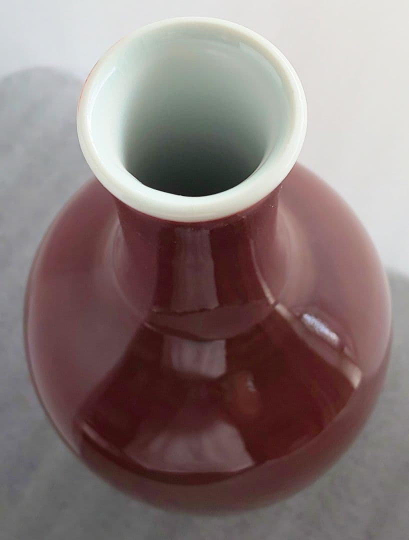 中国美術 清乾隆 紅釉直径瓶 紅釉長頸瓶 辰砂花瓶