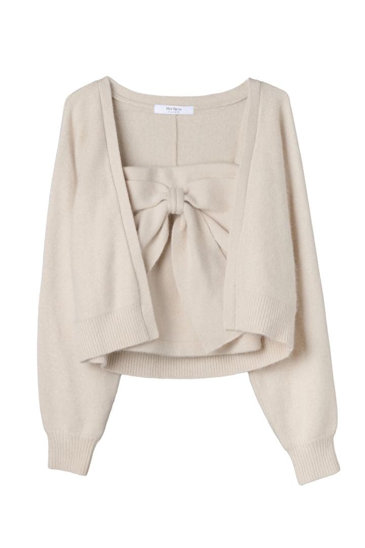 トップス Herlipto Lydie Ribbon-Tie Knit Ensemble