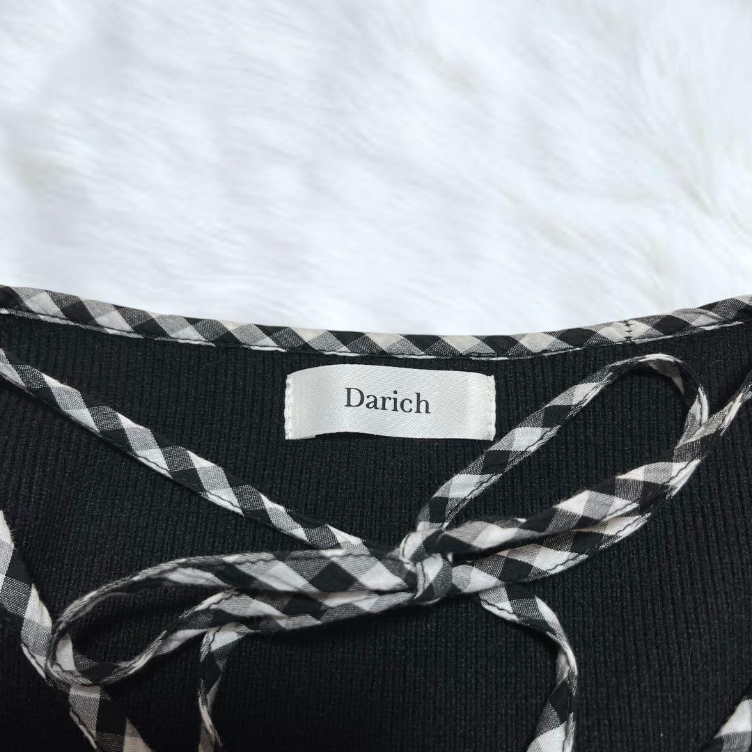 【大人気】ダーリッチ チェックリボンニットミニワンピース　黒
