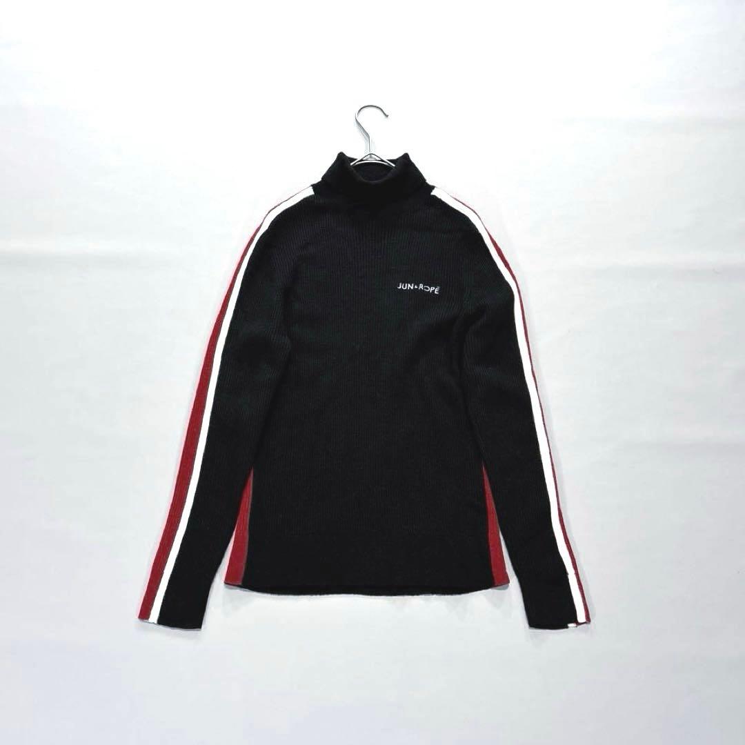 ジュン＆ロペ　タートルネック　リブニット　セーター　ブラック　L ウール混