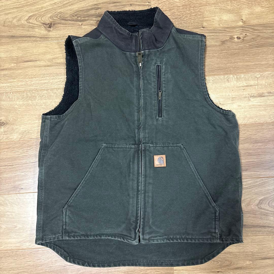 ダークグリーン コットン フリース ベスト
