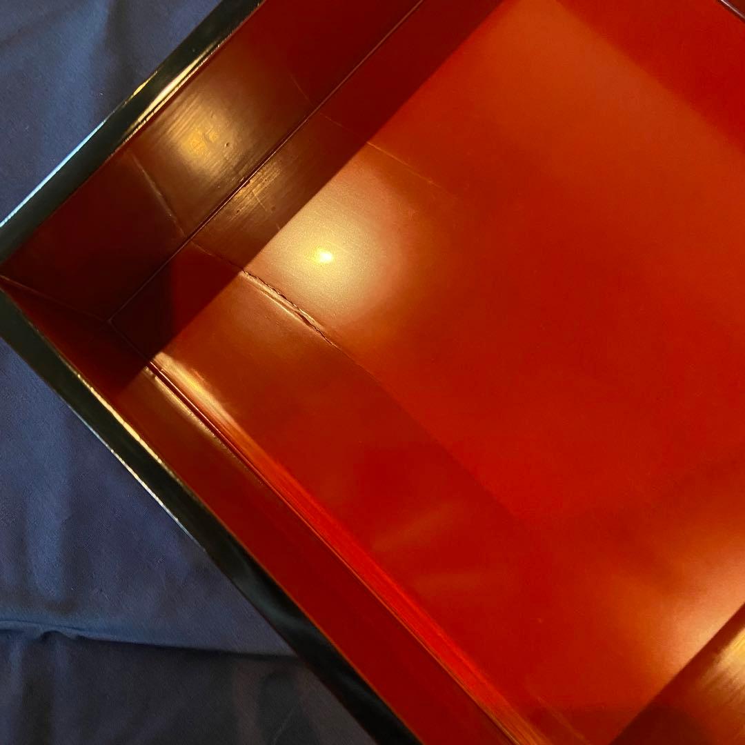 輪島塗　五段重箱　定紋重箱　蒔絵唐草　点彫り沈金　共箱付