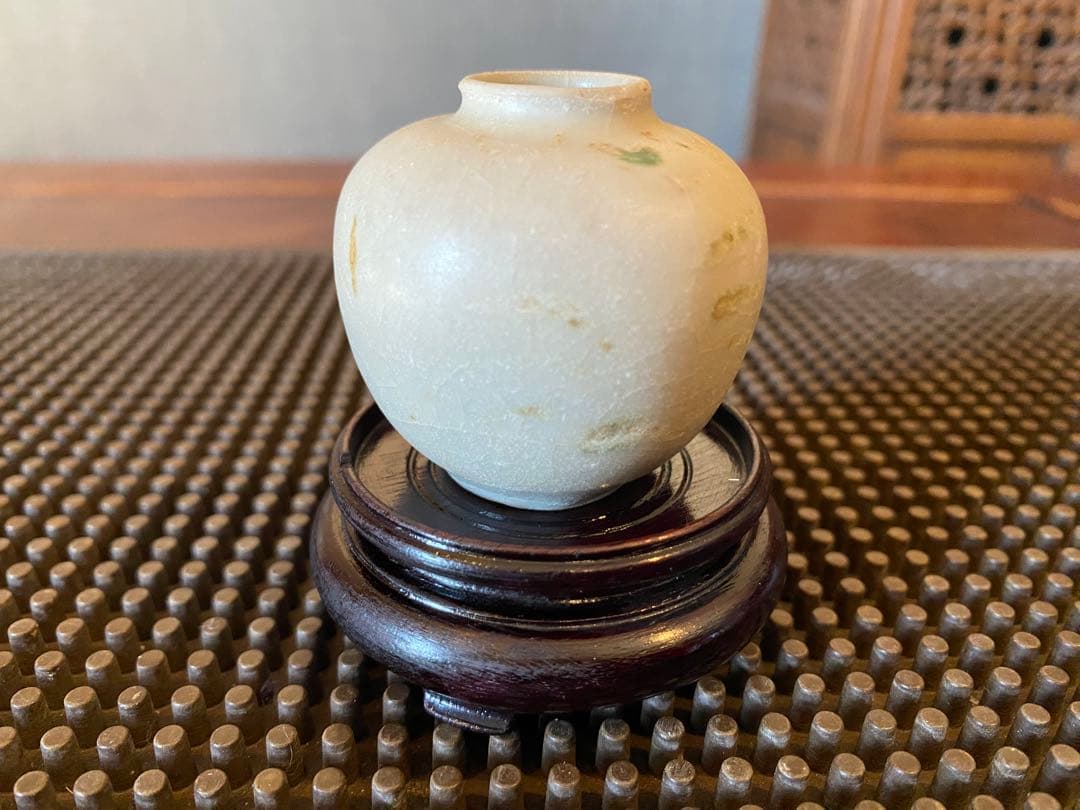 安南焼・アナミス　ミニ染付花器　　　鑑賞台付 一輪挿し　ヴィンテージ　レア