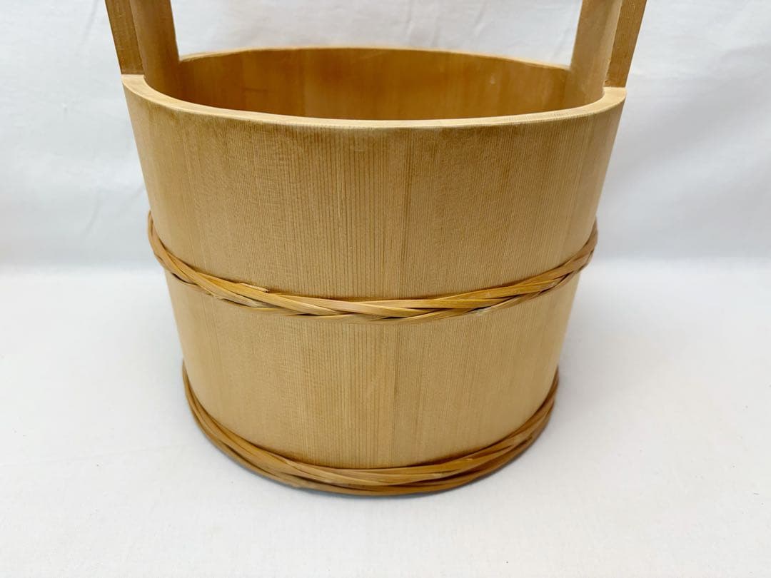 ほぼ未使用 茶道具 水張桶 手桶水指 木地 割蓋付き 水屋道具 茶事 木工芸元箱