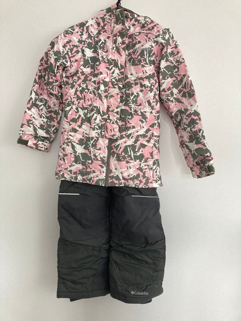 Columbia 子ども用スキーウェア ピンク・グレー迷彩