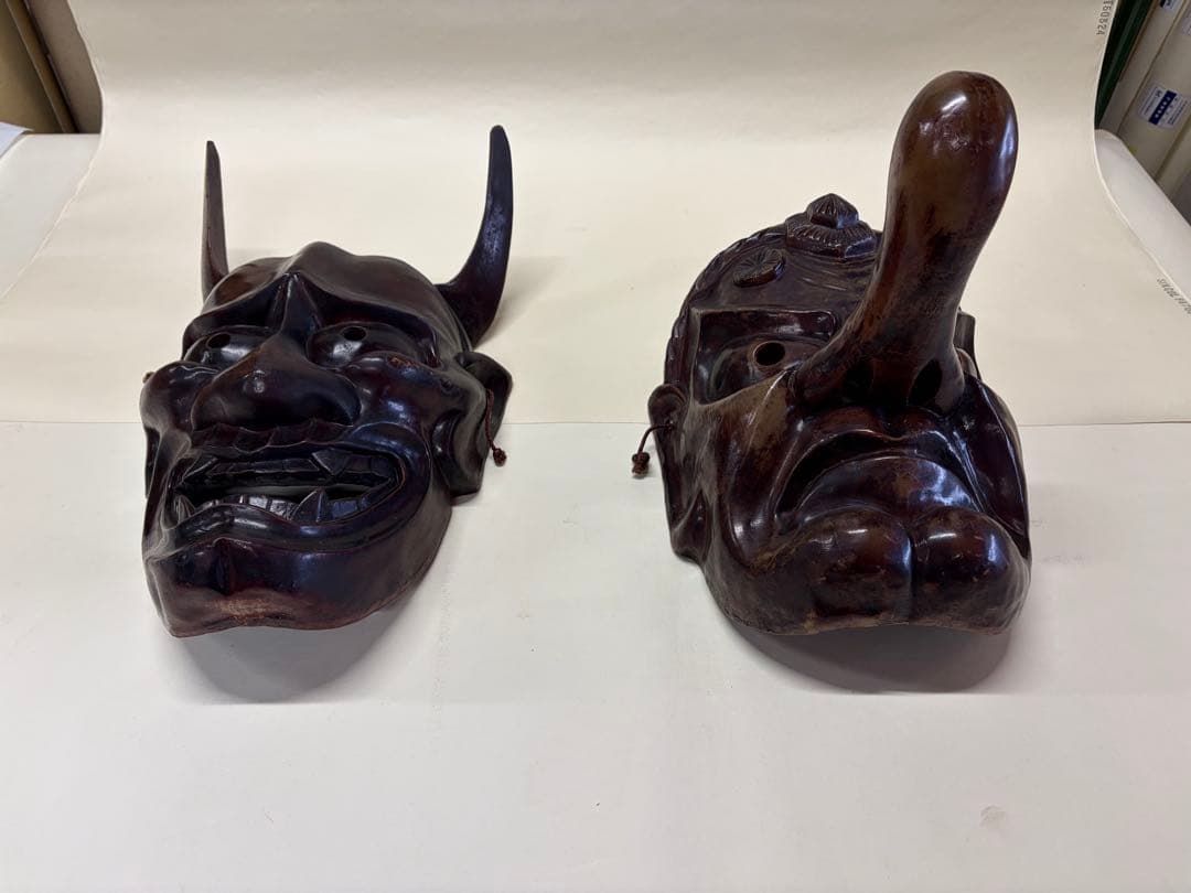 鬼と天狗のお面セットで　木彫り　縁起物　魔除け