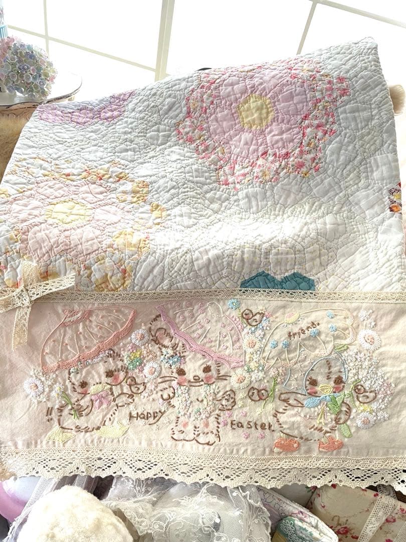 アンティークキルト＆アニマル刺繍クロスハンドメイド·͜· ♡
