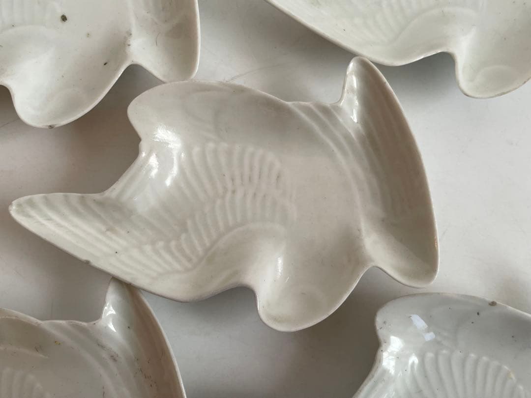 骨董　アンティーク　古伊万里　白磁　鳥形　小皿　変形皿　小鳥　白磁皿　5枚