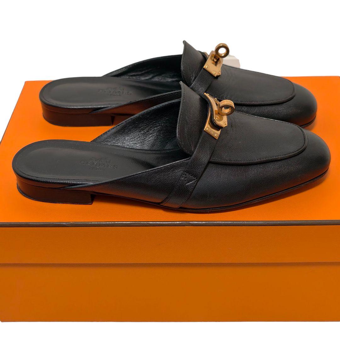 HERMES オズ ミュール 35 ピンクゴールド レザー ノワール