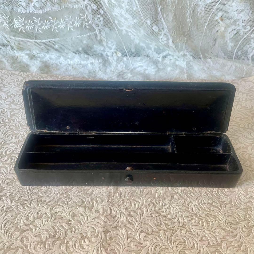 パピエマシェ小鳥柄ペンケース 筆箱　フランスアンティーク 雀　スズメ　バード