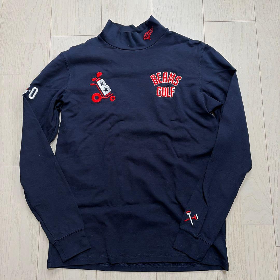 BEAMS GOLF モックネック長袖カットソー ネイビー メンズ