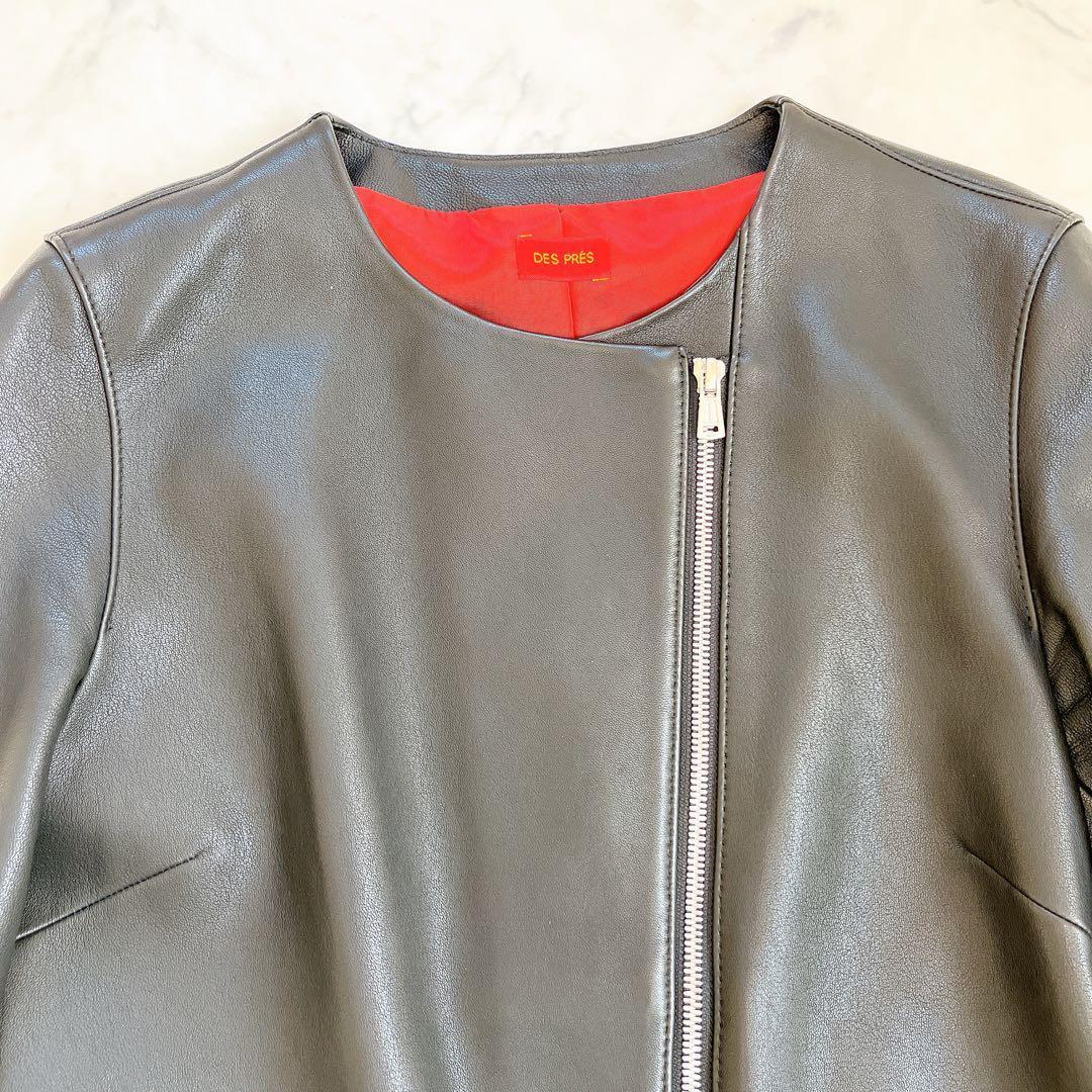 美品 デプレ ラムレザー ノーカラージャケット ライダース ブラック 本革 M