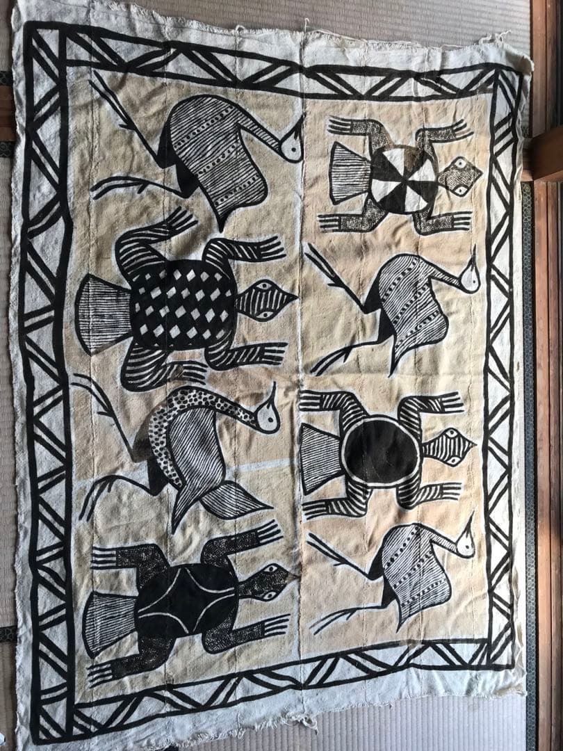 アフリカ　マリ　泥染め　布　ラグ　ヴィンテージ