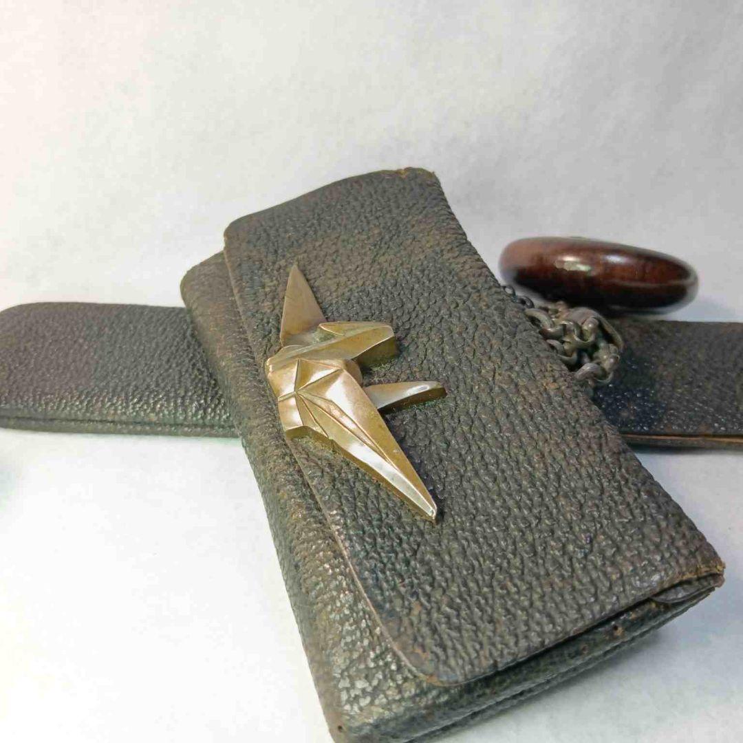 「鳳凰の図 七宝 鏡蓋 饅頭 根付」「折鶴 前金具」 煙草入 銀煙管有 江戸時代