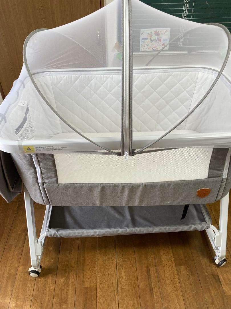HZDMJ ベビーベッド グレー 蚊帳付き